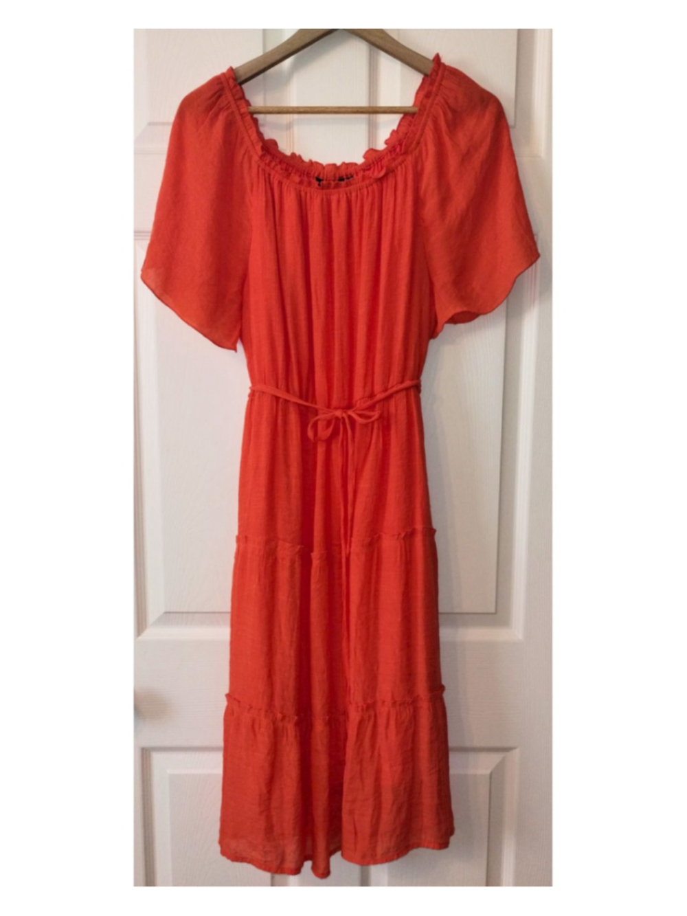 Women's Mlle Gabrielle Orange Off-Shoulder Tiered Dress (Size XL)